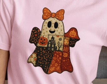 Comfort Colors Pink Ghost Shirt: Halloween Bow Tee