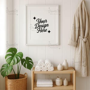 Boho Bathroom Frame Mockup – 16x20” Wall Art, PSD with Smart Object