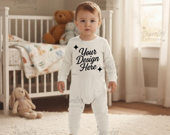 竹製幼児用パジャマ – 20x30インチの白いワンピースパジャマ、長袖ベビーロンパース