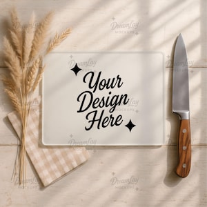 Glass Cutting Board Mockup – 11x7.75” Kitchen Scene, Smart Object PSD
