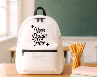 Back to School Backpack Mockup – White Canvas Bag PSD JPG 10x10