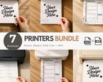 Printer Mockup Bundle – 7 PSD & JPG Paper Sheet Mockups, 8,5x11 inches