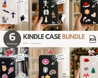 Kindle Case Mockup Bundle – Hand Holding E-Reader Layout, 6 JPG Templates