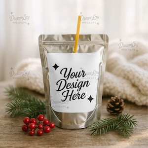 Christmas Capri Sun Mockup – Holiday Juice Pouch PSD & JPG Template