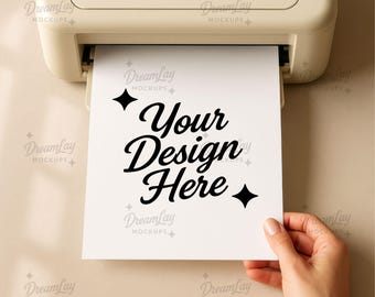 Vintage Printer Mockup – A4 US Letter Paper, PSD & JPG Printable 8.5x11"