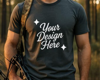 Hunting T-Shirt Mockup – Comfort Colors C1717 Pepper, Outdoor Male Model