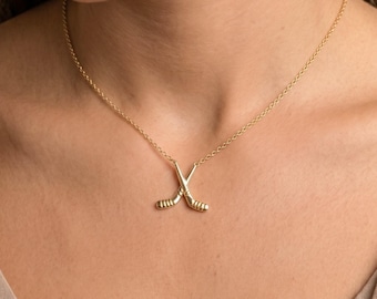 18K Gold Hockey Stick Necklace - Gift for Hockey Player, Fan