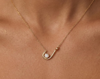 18K Gold Fish Hook Necklace, Ocean Fishing Pendant