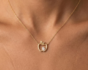 14K gouden appelhanger ketting, gepersonaliseerd sieraad met geboortesteen, cadeau