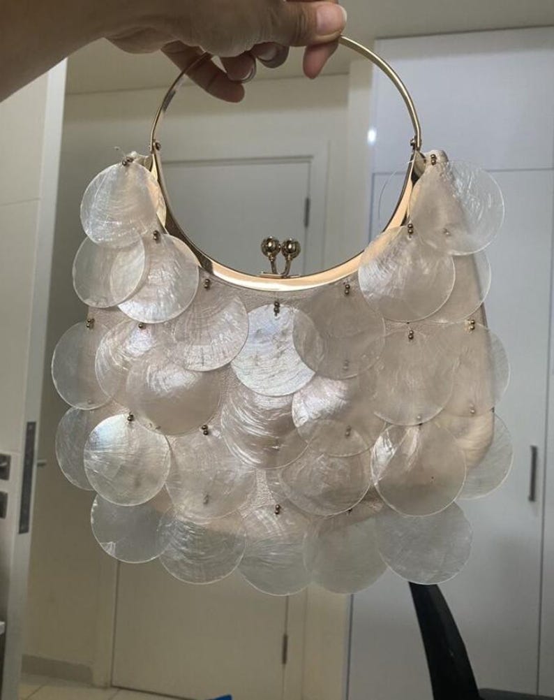 Capiz Shell Purse, Sequin Shiny Clutch, Sparkly Handbag, Beach Resort ...