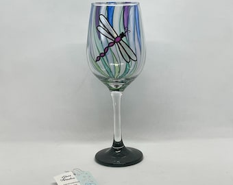 Dragonfly, whimsical, hand-painted all-purpose wine glass