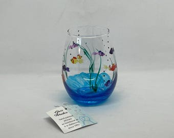 Fish, hand-painted whimsical stemless wine glass