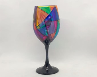 Cathedral, colorful hand-painted white wine glass