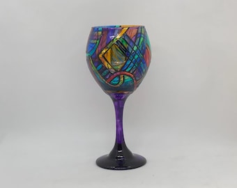 Brite, eclectic hand-painted red wine glass