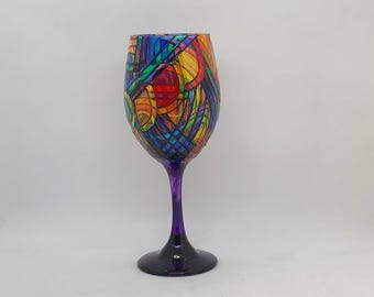 Brite, eclectic hand-painted white wine glass