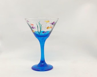 Fish, hand-painted whimsical martini glass