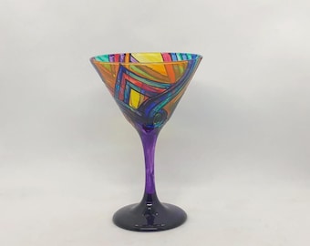 Brite, eclectic hand-painted martini glass