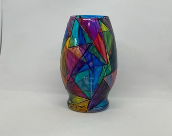 Cathedral, colorful hand-painted, diane bouquet vase, functional and decorative