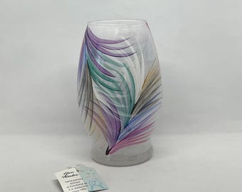 Fan, hand-painted wispy feathery brushstrokes, the diane bouquet vase, decorative and functional
