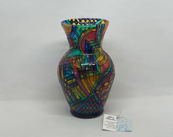 Brite, eclectic hand-painted classic urn-style bouquet vase, functional and decorative