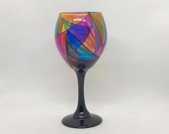 Cathedral, hand-painted colorful red wine glass
