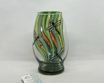 Dragonfly, whimsical hand-painted the diane bouquet vase, decorative and functional