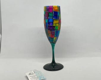 Chancel, stain glass inspired hand-painted, champagne flute