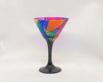 Cathedral, hand-painted colorful martini glass