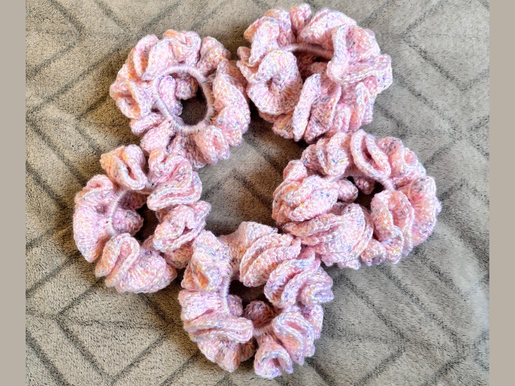 Bubble Gum Pink Crochet Scrunchie – Soft Pastel Hair Tie  display picture 3