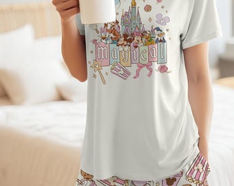 Disney Pastel Park Snacks Bow Pajama Set, Mickey Pajamas Set, Pastel Pjs, Disneyland Apparel, Disney Vacation