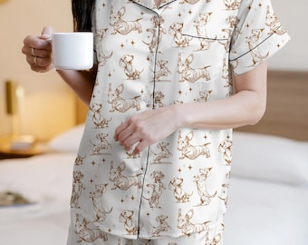 Dachshund Dog Pajama Set – Cute Wiener Dog Sleepwear – Cozy Lounge Set for Women, Sausage Dog Lover Gift PJs