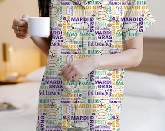 All Things Mardi Gras Pajama Set, Purple Green Gold PJs, Carnival Sleepwear, Masquerade Pajamas, New Orleans Mardi Gras Outfit, Fleur De Lis