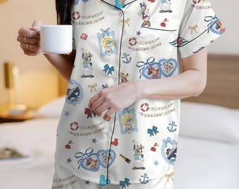 Disney Cruise Coquette Pajama Set, Mickey And Friends Pajamas, Coquette Style Vacation PJs, Mickey and Friends Pajamas, Cruise Nightwear Set