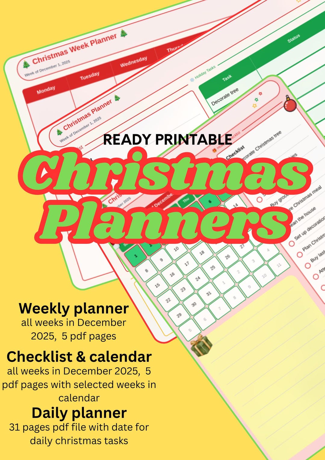 Printable Christmas Planner PDF | Weekly & Daily Holiday Organizer ...