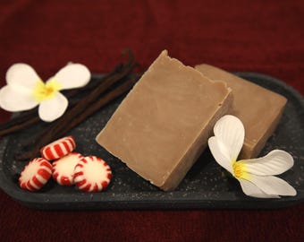 Handmade Marula Oil Bar Soap - Peppermint & Vanilla Holiday Scent