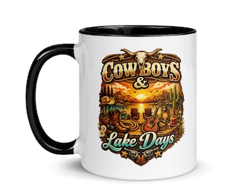 Taza "Vaqueros y días de lago" / Arte paisajístico de un lago en el desierto occidental