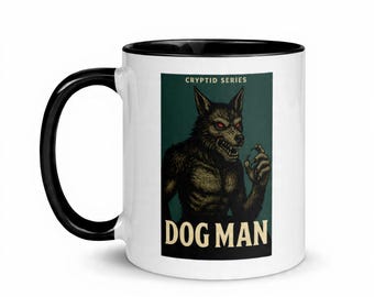 ドッグマンマグカップ • クリプティッドコーヒーカップ • ミシガンドッグマンの民間伝承ギフト • 超常現象クリーチャーアートドリンクウェア