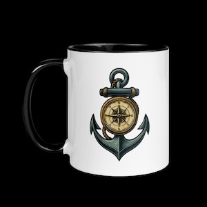 Nautical Anchor & Compass Ceramic Mug