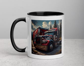 Taza de café única con diseño de camión semirremolque - Serie Trucker