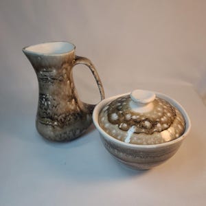 Vintage French Drip Glaze Creamer & Covered Sugar Bowl