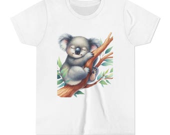 Schattige Koala Jeugd T-shirt Slapende Koala Kinder T-shirt Dier Grafische Top Trendy School Outfit Eucalyptusboom Meisjes Shirt