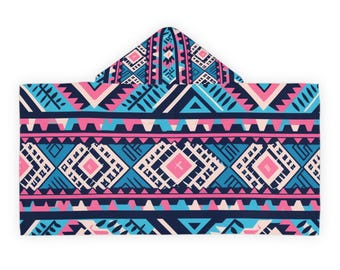 Personalized Kids Hooded Towel — Aztec Pink & Blue with Name