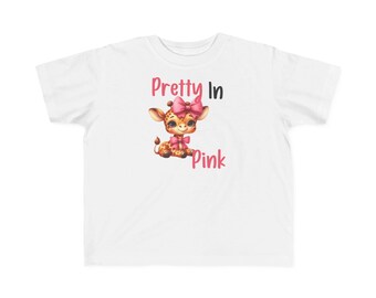 ピンクのかわいい幼児用Tシャツ、花柄キリン柄ベビーシャツ