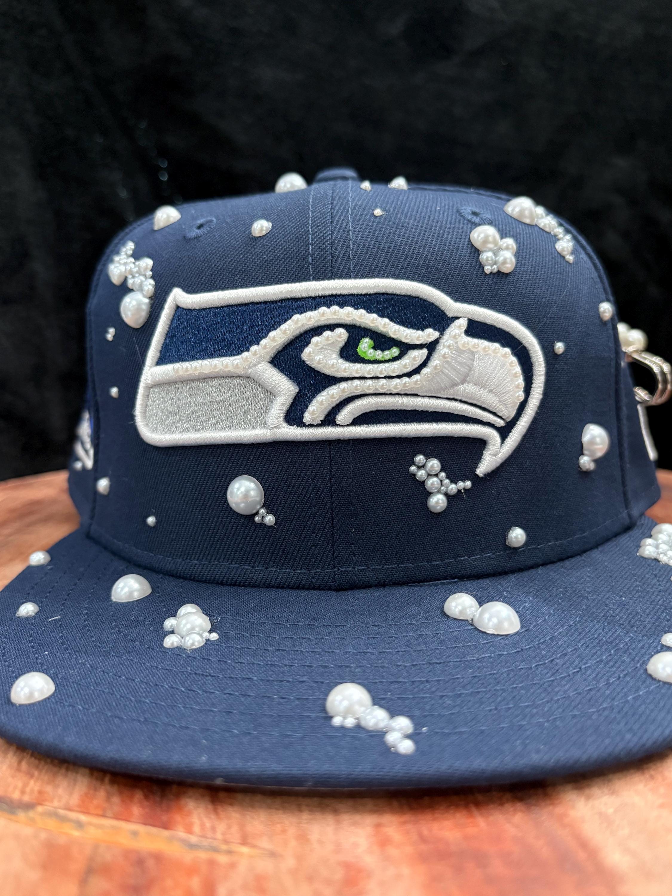Seattle Seahawks SnapBack Hat with Crystal Embellishments Swarovski Crystal Bling Seattle Seahawks Adjustable Hat - Etsy main image 2