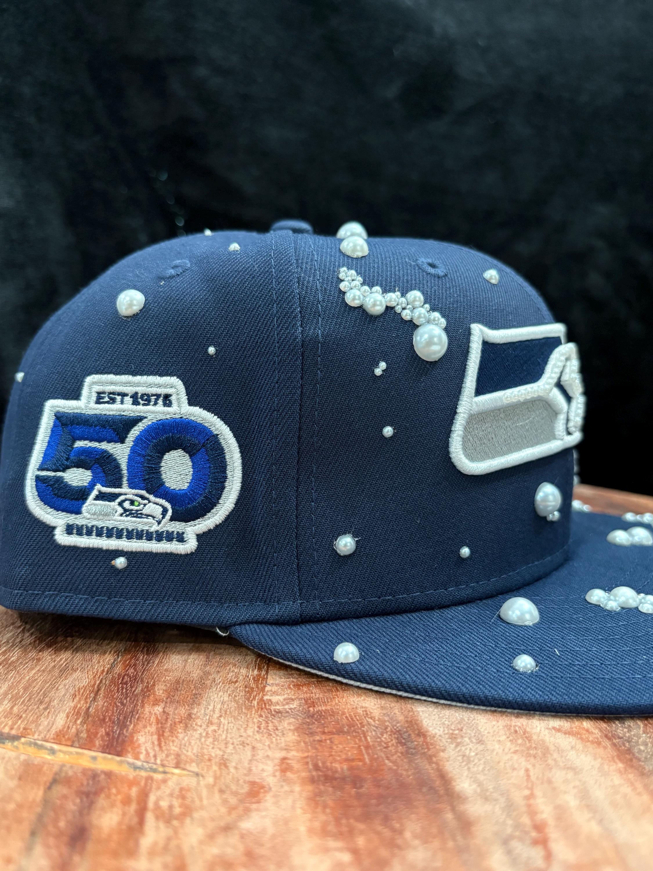 Seattle Seahawks SnapBack Hat with Crystal Embellishments Seattle Seahawks Custom Jeweled Snapback Hats - Etsy main image 3