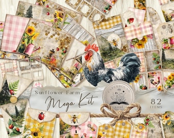 Ladybug Junk Journal Kit, Bee Junk Journal Pocket Folio, Junk Journal Folio Sunflower, Strawberry Junk Journal, Ephemera Chickens jj002.