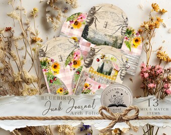 Bee Junk Journal Pocket Folio, Junk Journal Folio Sunflower, Ladybug kit, Cottagecore farmhouse folio for children, ephemera storage jj002.