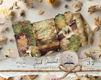 Pagan witch interactive waterfall Junk Journal Folio, Ephemera Holder, Nordic Witch folio, mystical forest Digital Junk Journal Folder JJ004