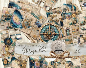 Cosmos Stars junk journal kit, steampunk universe, Digital Printables, industrial Junk, Journal Ephemera, planets stars, antique space.
