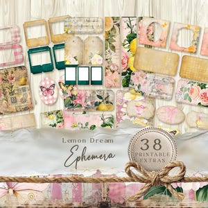 Lemon Junk Journal Ephemera, Printable Bookmarks Labels, Vintage Frame Pack Tiles